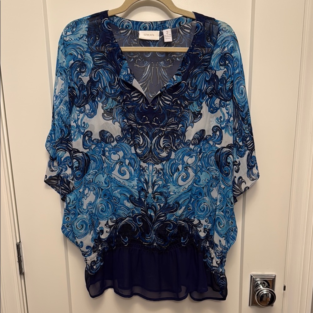 Chico's Elegant Blue  Swirl Blouse